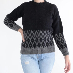 Black & Grey Gramma Core Chunky  Knit Sweater